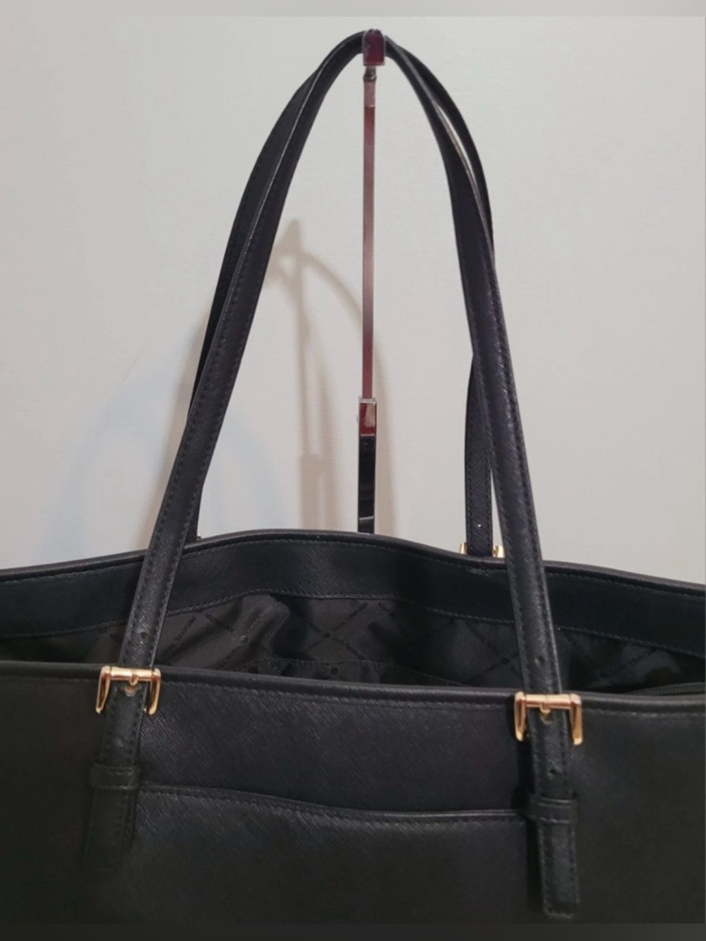 Michael Kors Jet Set Travel Black Saffiano Leather Tote with Gold Accent - Picture 12 of 16